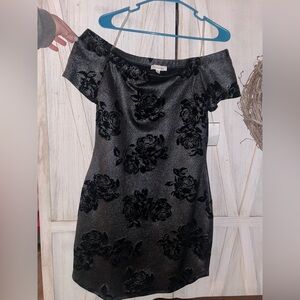 Black Glitter Floral Mini Dress